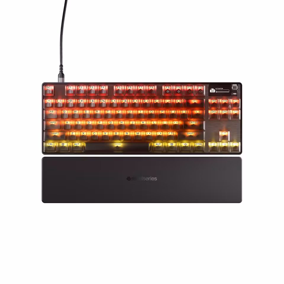 SteelSeries Apex Pro Gen 3 : deux éditions limitées Cyber et Steel à 249,99 € 3 Clavier SteelSeries Apex Pro Gen 3 édition limitée avec repose-poignets et rétroéclairage orange
