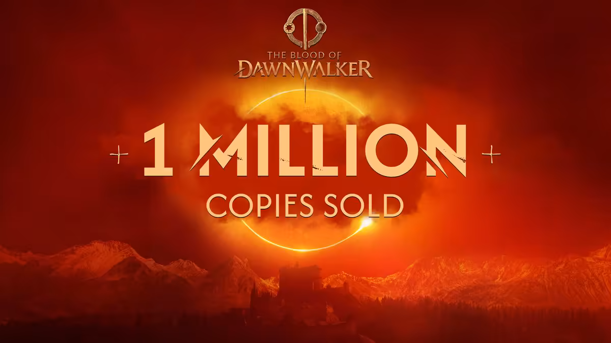 The Blood of Dawnwalker dépasse 1 million de ventes en moins de 48 heures 2 Visuel promotionnel The Blood of Dawnwalker avec texte “+1 MILLION COPIES SOLD” sur fond rouge-orange