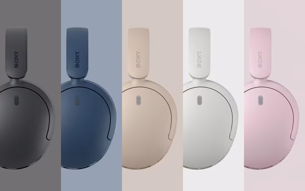 Palette de couleurs Sony WH-1000XM4 en cinq coloris, vue arrière sur fond dégradé