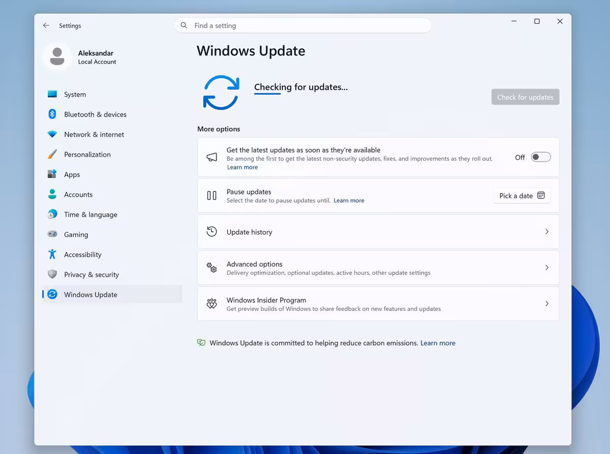 Windows 11 26H2 prolonge le support et active plusieurs fonctions attendues 4 Fenêtre Windows Update de Windows 11 recherchant les mises à jour