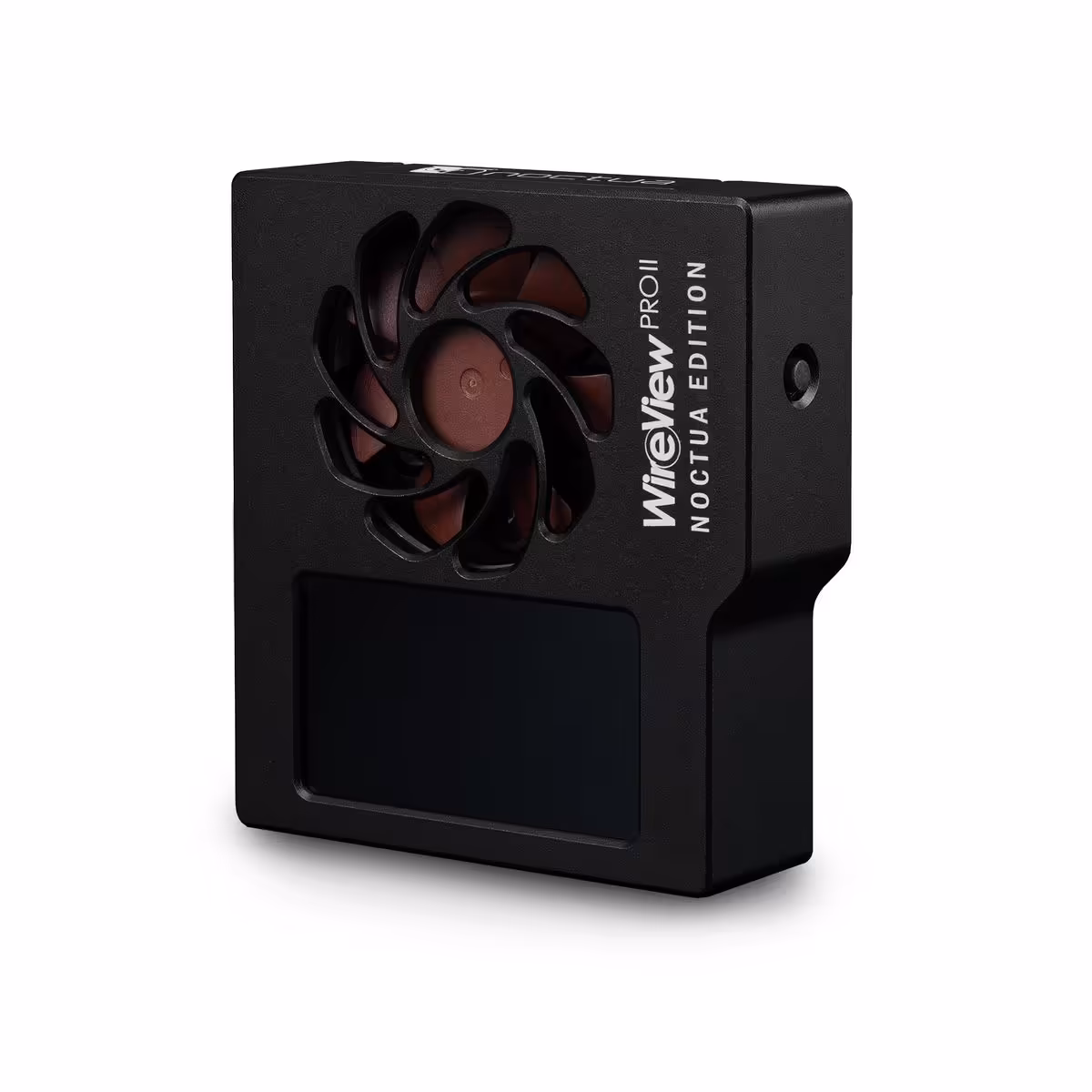 WireView Pro II Noctua Edition : le connecteur 12V-2x6 sous surveillance à 189 $ 3 Vue en perspective du Thermal Grizzly WireView Pro II Noctua Edition, ventilateur Noctua et écran frontal