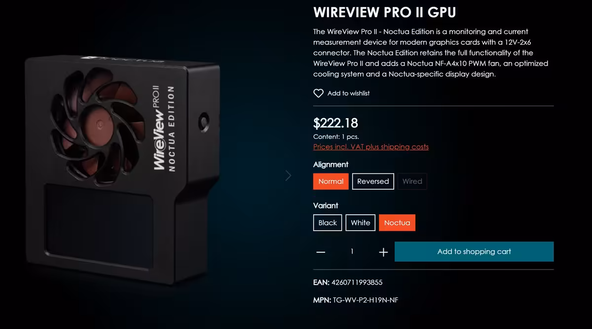 WireView Pro II Noctua Edition : le connecteur 12V-2x6 sous surveillance à 189 $ 6 Capture d’écran de la fiche produit WireView Pro II GPU Noctua Edition Thermal Grizzly