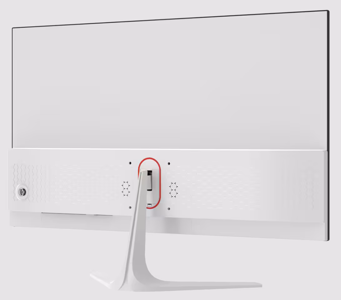 XPG écrans gaming : quatre nouveaux moniteurs RIFT et APERTURE jusqu'à 240 Hz 9 Dos d’un moniteur XPG blanc avec pied central et zone de fixation VESA