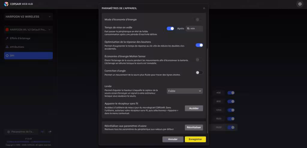 Corsair Harpoon V2 Wireless logiciel paramètres de l appareil (1)