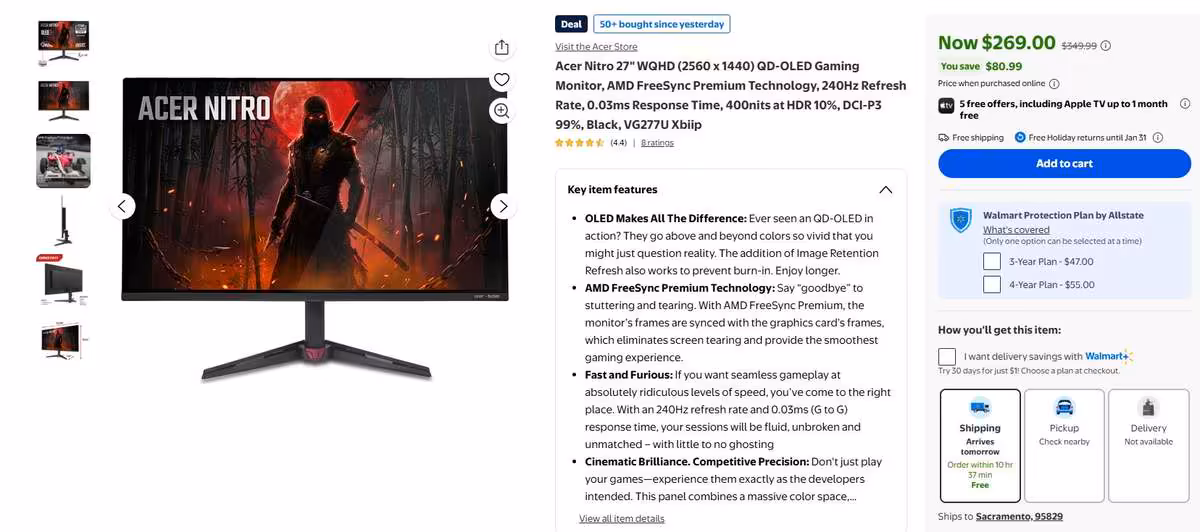 Acer Nitro VG277U : le moniteur QD-OLED 240 Hz chute à seulement 269 dollars 2 Fiche produit Amazon du moniteur Acer Nitro VG277U QD-OLED avec prix et caractéristiques