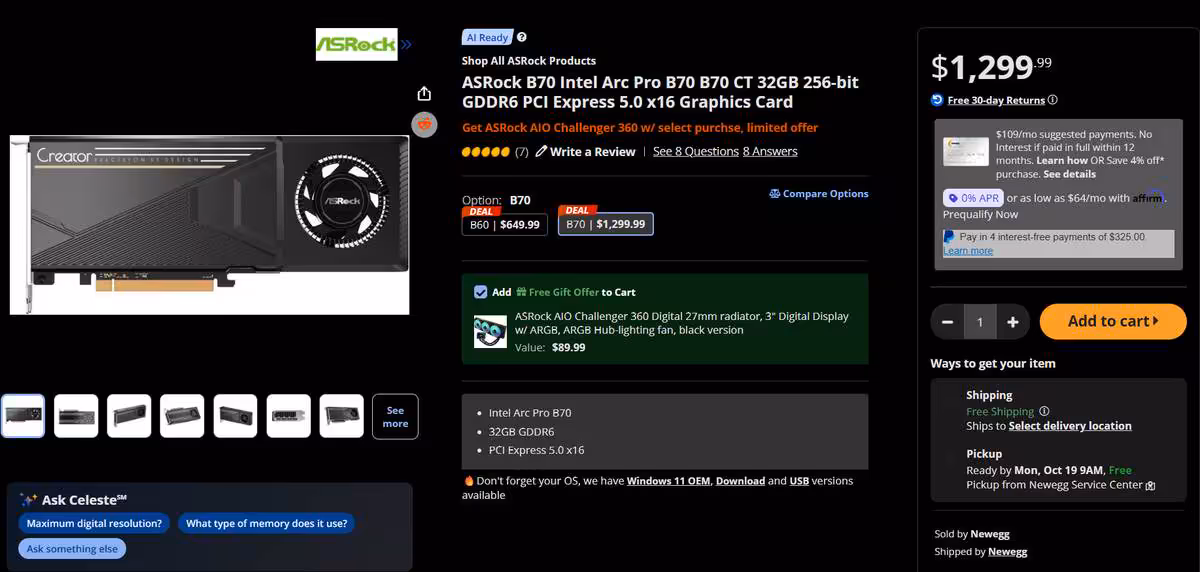 ASUS Arc Pro B70 : une première carte Intel Battlemage dotée de 32 Go de mémoire 11 Fiche produit Newegg de la carte ASRock Intel Arc Pro B70 32 Go GDDR6