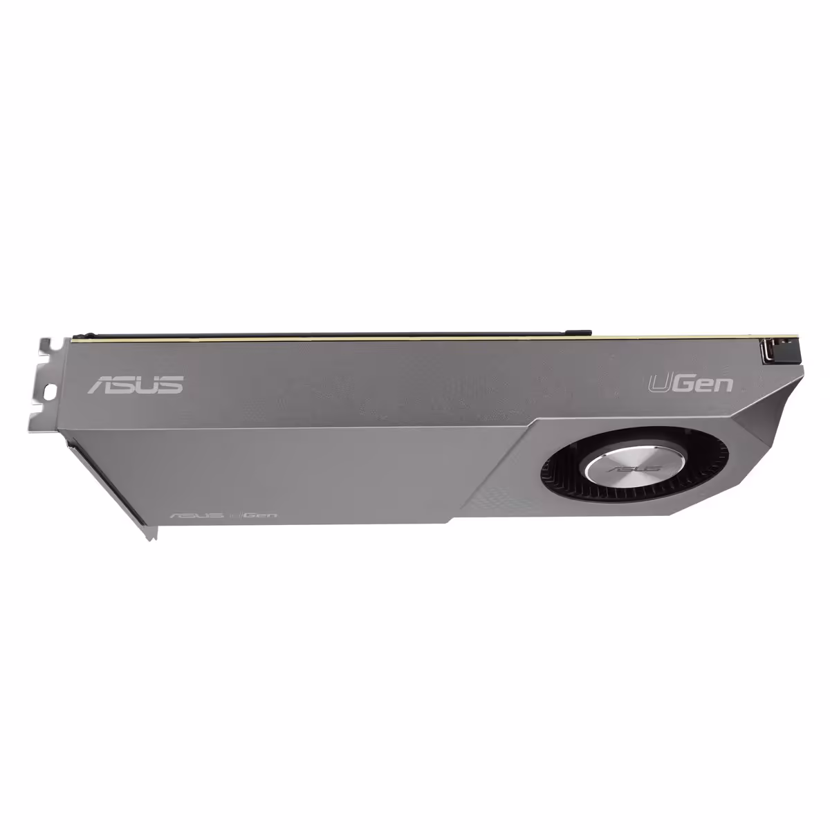 ASUS Arc Pro B70 : une première carte Intel Battlemage dotée de 32 Go de mémoire 6 Carte graphique ASUS uGen Intel Arc Pro B70 grise, profil latéral avec ventilateur radial