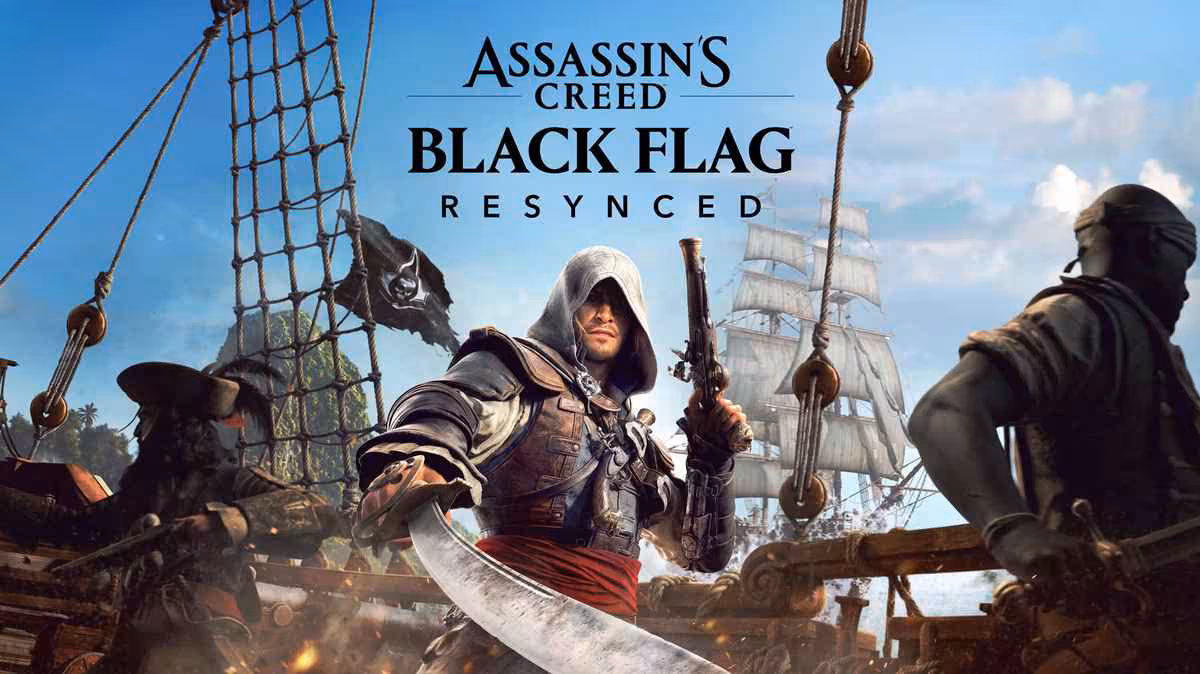 Visuel promotionnel d’Assassin’s Creed Black Flag Resynced avec Edward Kenway sur un navire pirate