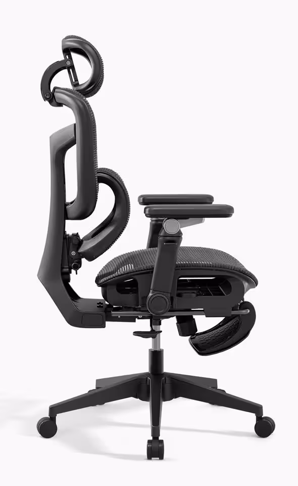 Fauteuil ergonomique Boulies EP600 noir en maille, vue latérale sur fond blanc