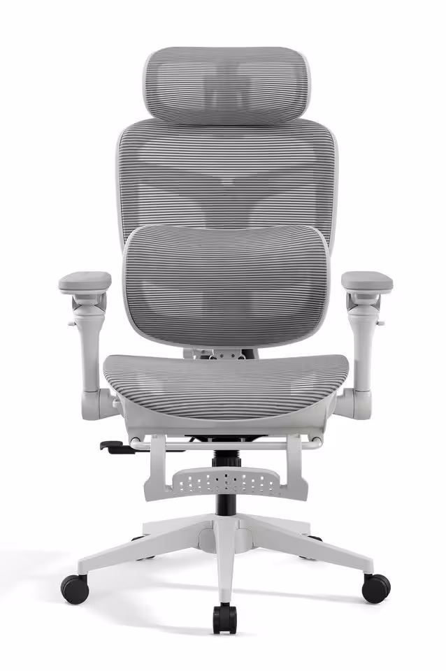 Fauteuil ergonomique Boulies EP600 blanc et gris en maille, vue frontale sur fond blanc