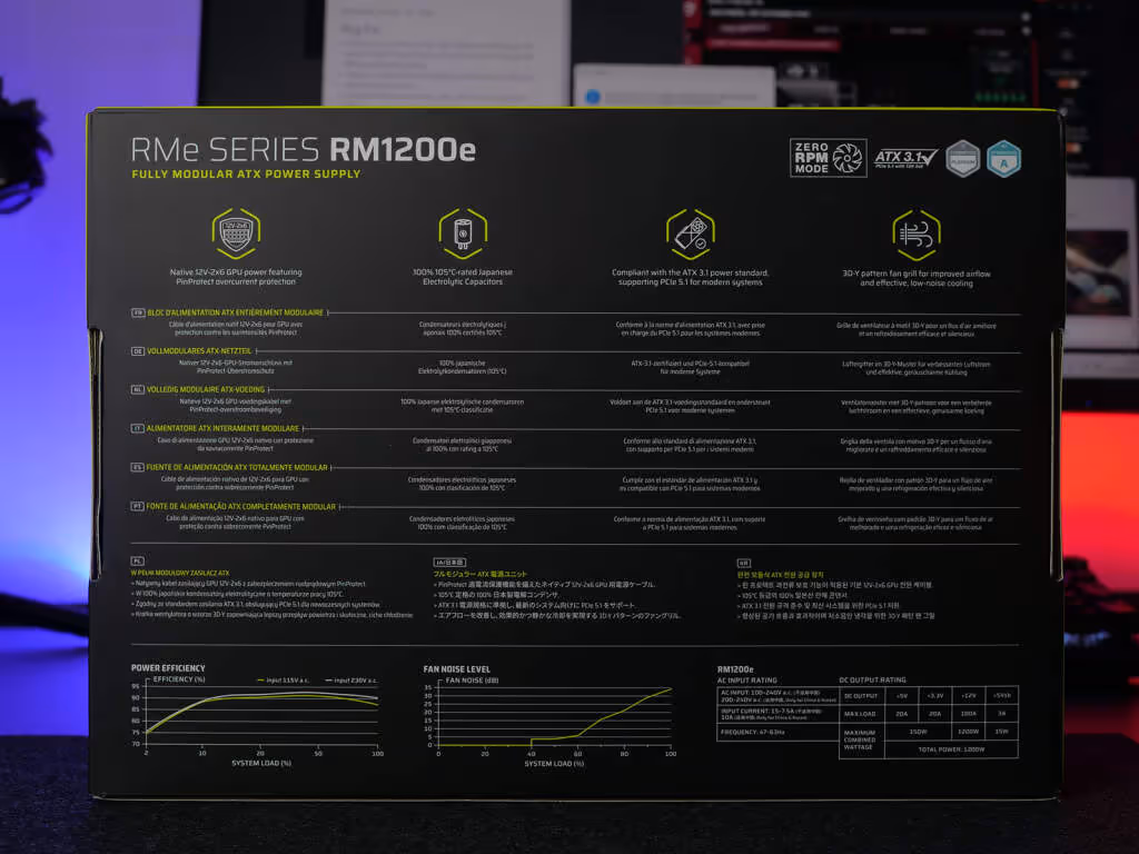 corsair rm1200e deuxième génération emblallage dos