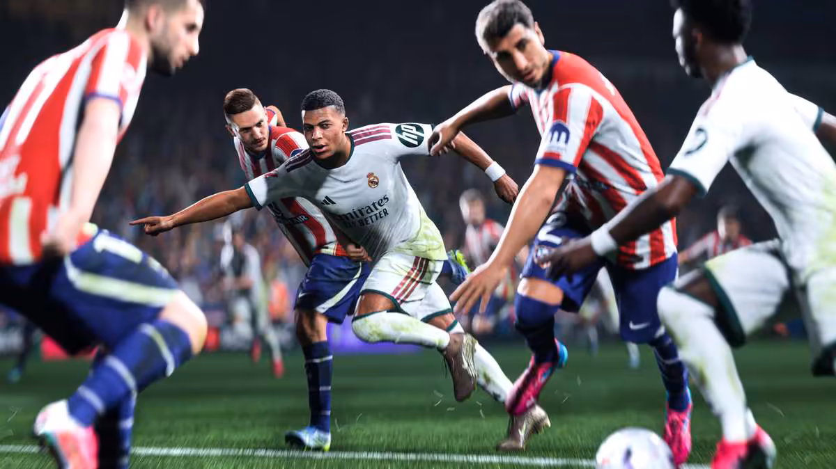 EA Sports FC 27 passe PEGI 16 en Europe à cause des packs aléatoires payants 2 Capture de jeu EA Sports FC montrant des joueurs du Real Madrid et de l’Atlético Madrid en match