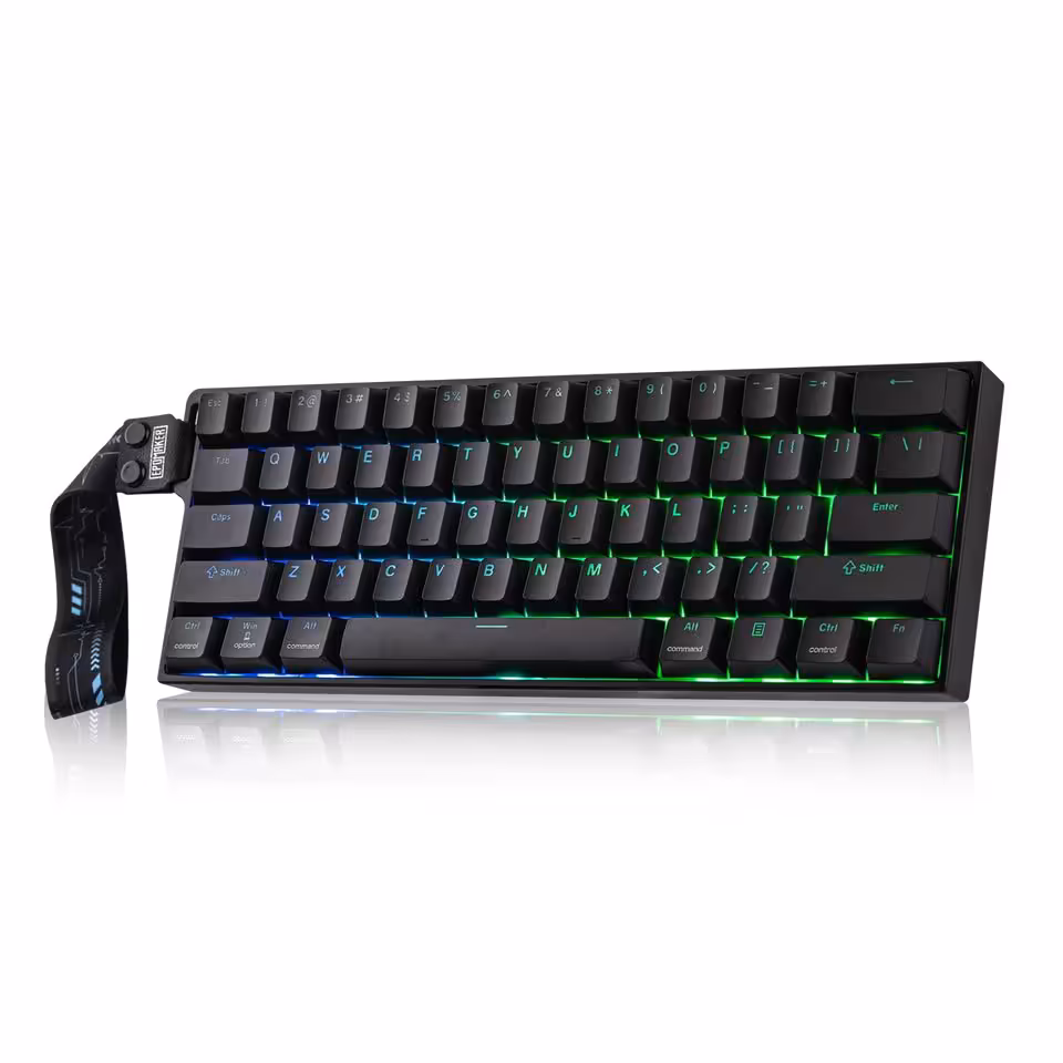 Epomaker HE60 : un clavier magnétique sans fil 8 kHz proposé à moins de 60 dollars 2 Clavier gaming compact Epomaker HE60 noir avec rétroéclairage RGB et bracelet assorti