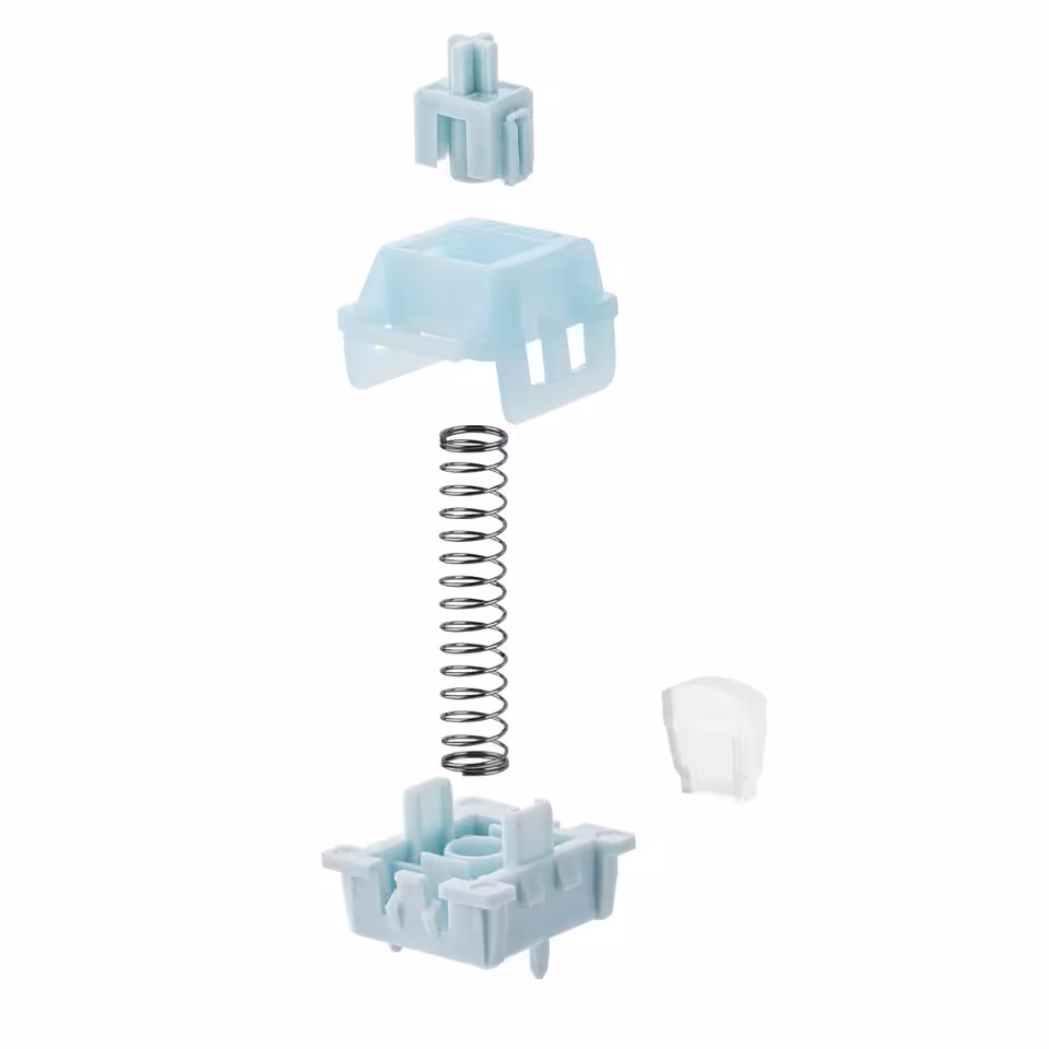 Epomaker HE60 : un clavier magnétique sans fil 8 kHz proposé à moins de 60 dollars 7 Vue éclatée d’un switch magnétique bleu clair du clavier Epomaker HE60