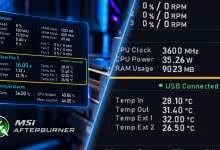 MSI Afterburner affiche les 28 capteurs du WireView Pro II en plein jeu