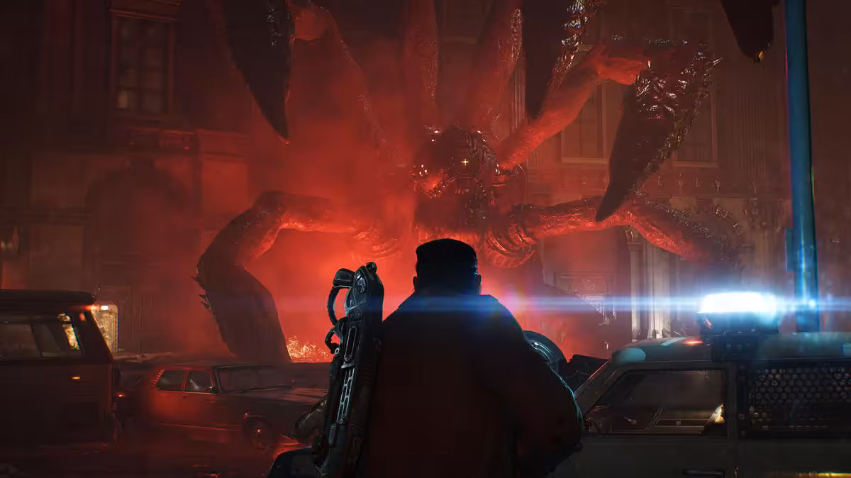 Gears of War E-Day démarre timidement sur Steam avec 31 517 joueurs simultanés 3 Soldat de Gears of War E-Day face à une créature géante dans une scène rouge