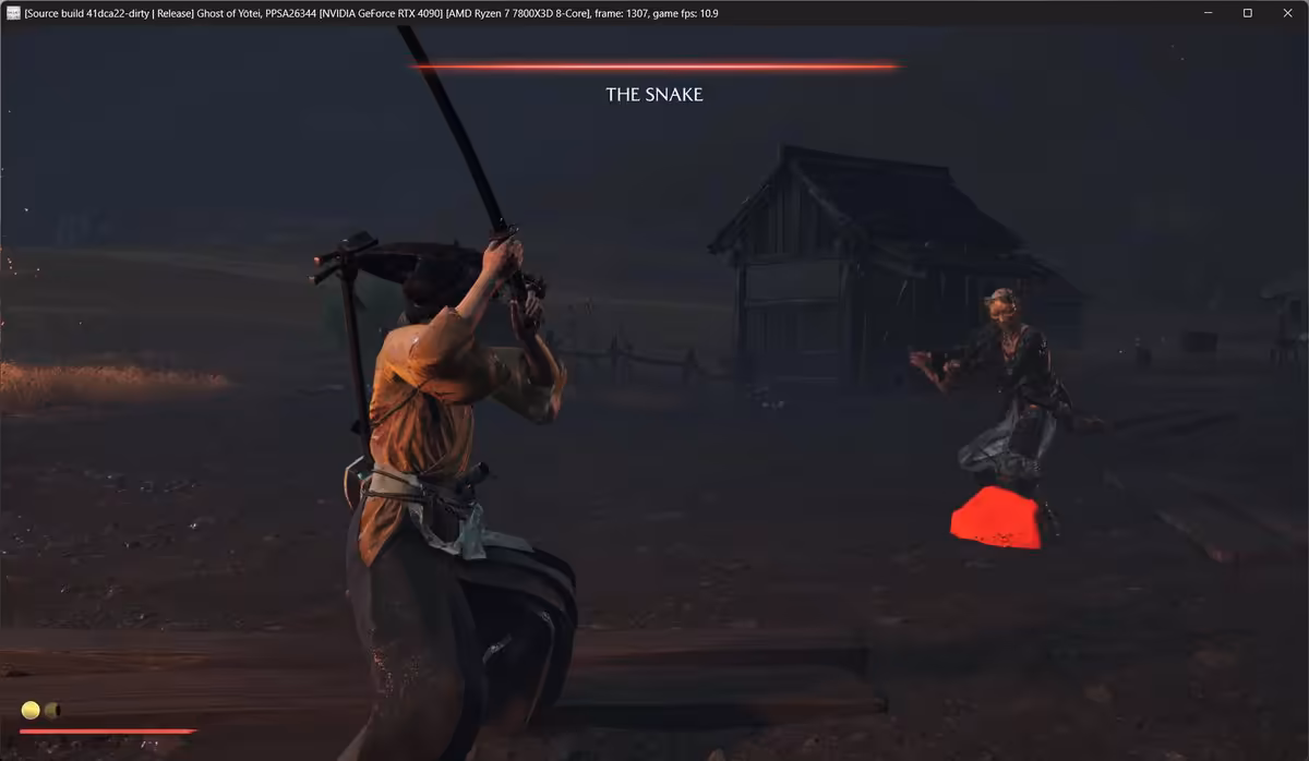 Ghost of Yotei démarre sur l’émulateur PS5 SharpEmu, mais reste à 1 ou 2 FPS 3 Combat de boss The Snake dans Ghost of Yotei exécuté sur l’émulateur PS5 SharpEm