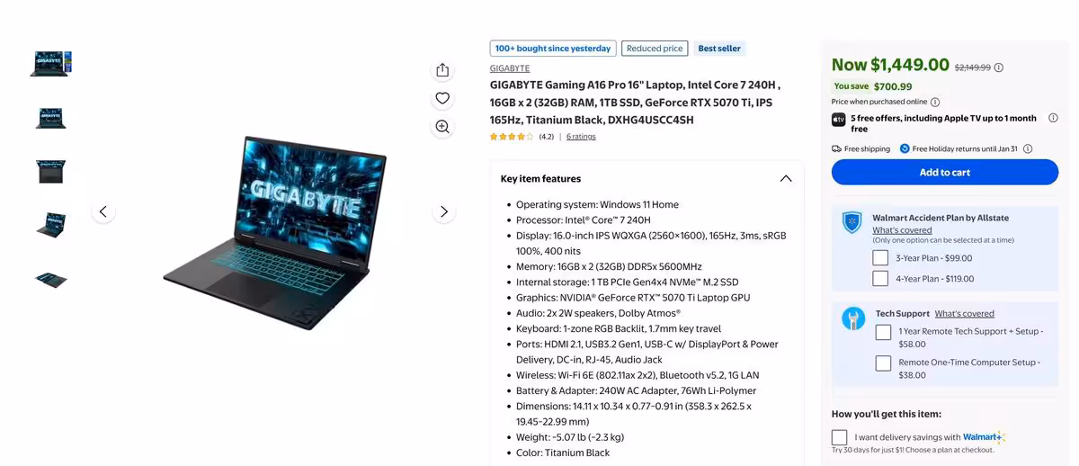 Gigabyte Gaming A16 Pro : le PC RTX 5070 Ti chute à 1 449 dollars chez Walmart 2 Gigabyte Gaming A16 Pro : le PC RTX 5070 Ti chute à 1 449 dollars chez Walmart