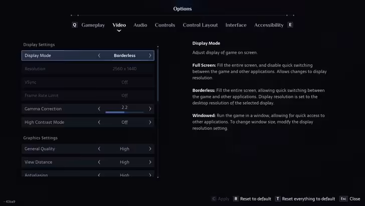 Hellraiser Revival : les réglages PC optimisés offrent 33 % de performances en plus 7 Menu vidéo de Hellraiser Revival affichant mode d’affichage, gamma, qualité générale et distance de vue
