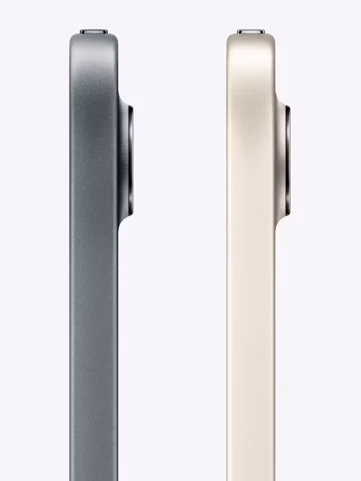iPad mini : écran OLED 8,5 pouces, puce A20 Pro en 2 nm et certification IP67 5 Profil latéral des iPad mini Apple bleu et beige montrant leur finesse