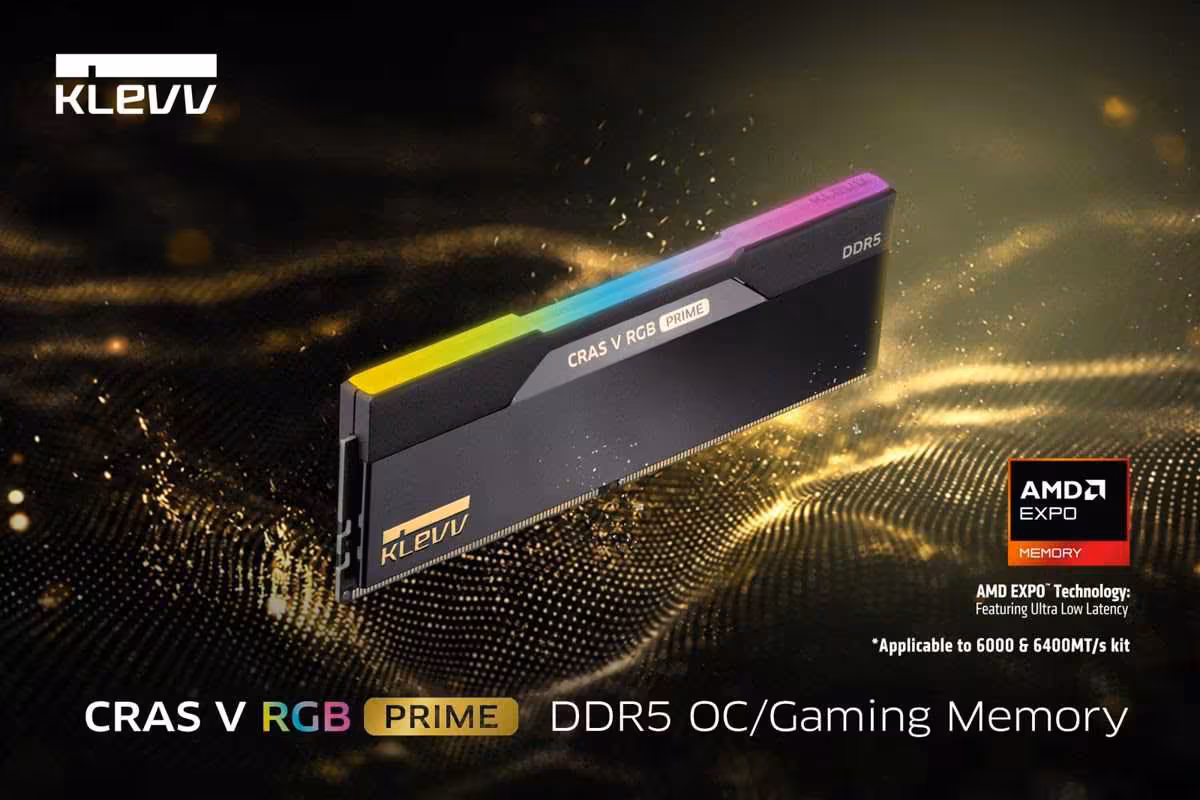 KLEVV CRAS V RGB PRIME : la DDR5 EXPO ULL grimpe à 8000 MT/s et 128 Go 3 Visuel promotionnel KLEVV CRAS V RGB PRIME DDR5 compatible AMD EXPO, mémoire gaming RGB