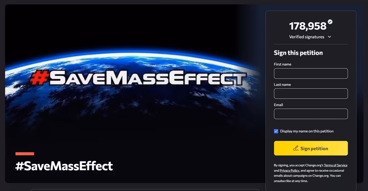 Mass Effect : près de 180 000 fans réclament la survie de la saga après BioWare 2 Capture d’écran de la pétition #SaveMassEffect affichant près de 179 000 signatures