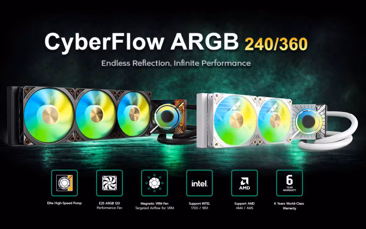 Montech CyberFlow : des AIO 240 et 360 mm avec ventilateur VRM magnétique 6 Montech CyberFlow : des AIO 240 et 360 mm avec ventilateur VRM magnétique