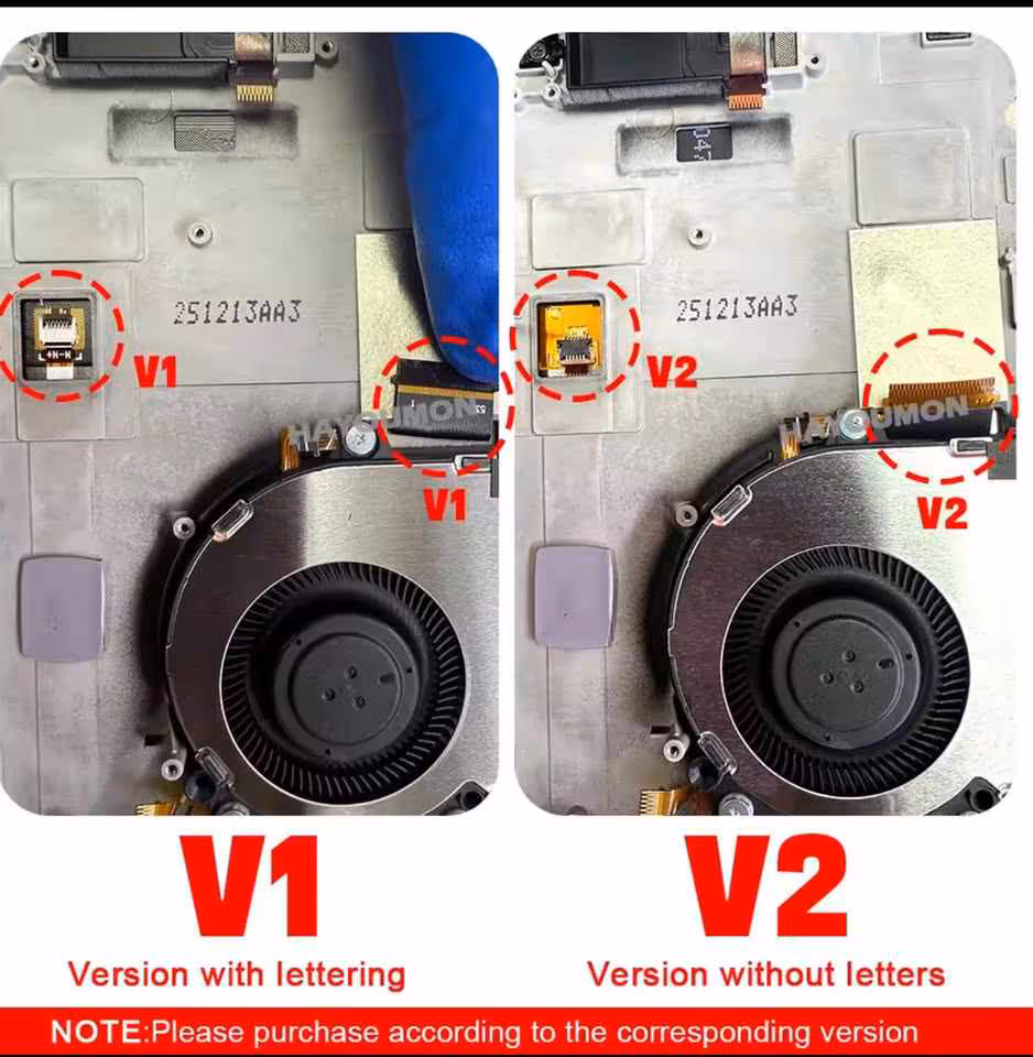 Nintendo Switch 2 V2 : batterie simplifiée, mais toujours le même écran LCD 5 Comparatif visuel des composants internes Nintendo Switch 2 V1 et V2, avec connecteurs et ventilateurs