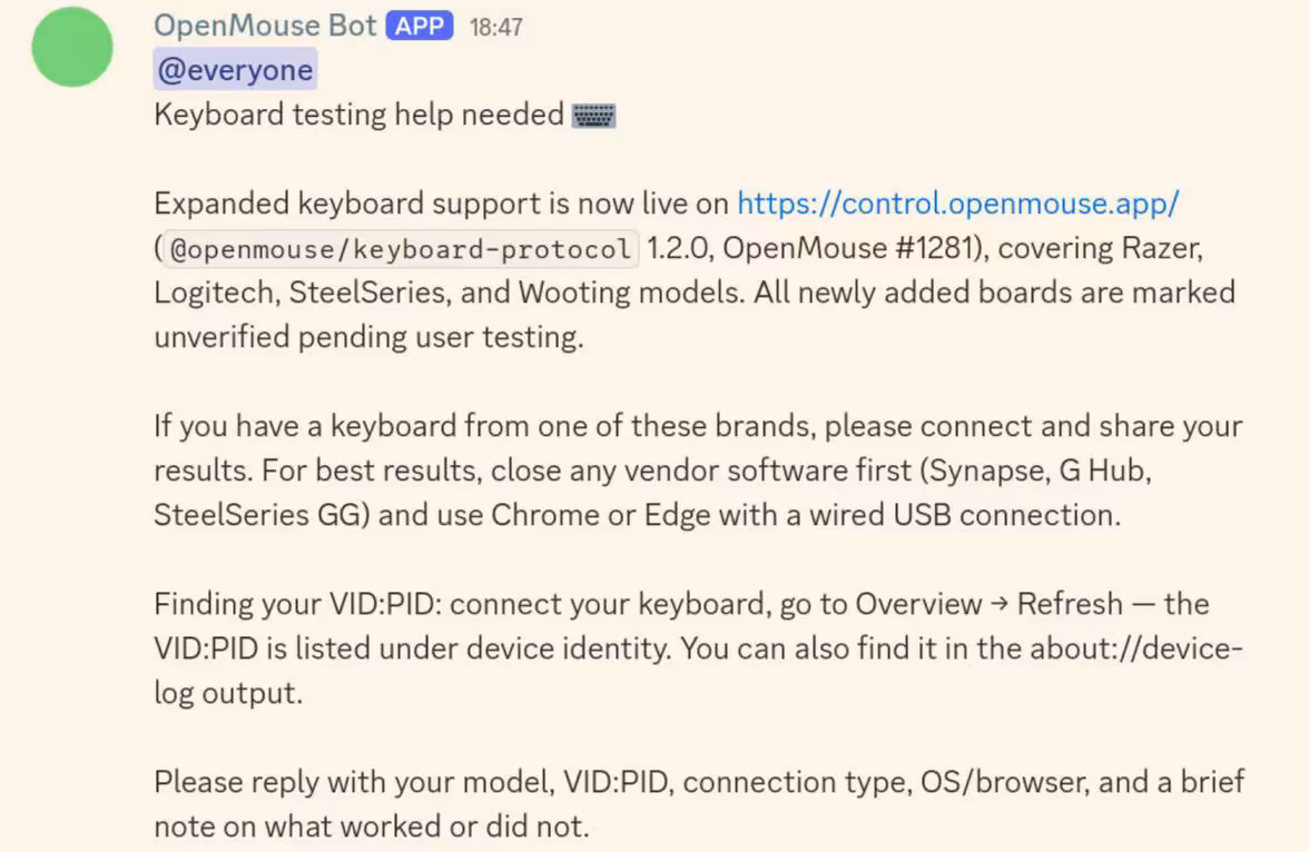 OpenMouse étend sa bêta aux claviers Logitech, Razer, Wooting et SteelSeries