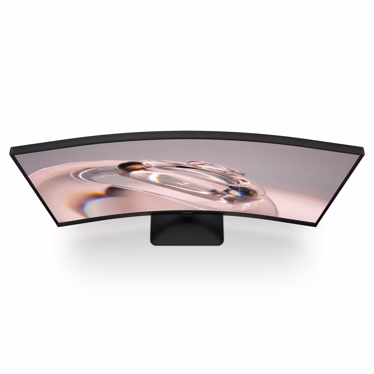 Moniteur incurvé Philips 27E3C2500 vu du dessus, montrant la courbure de la dalle