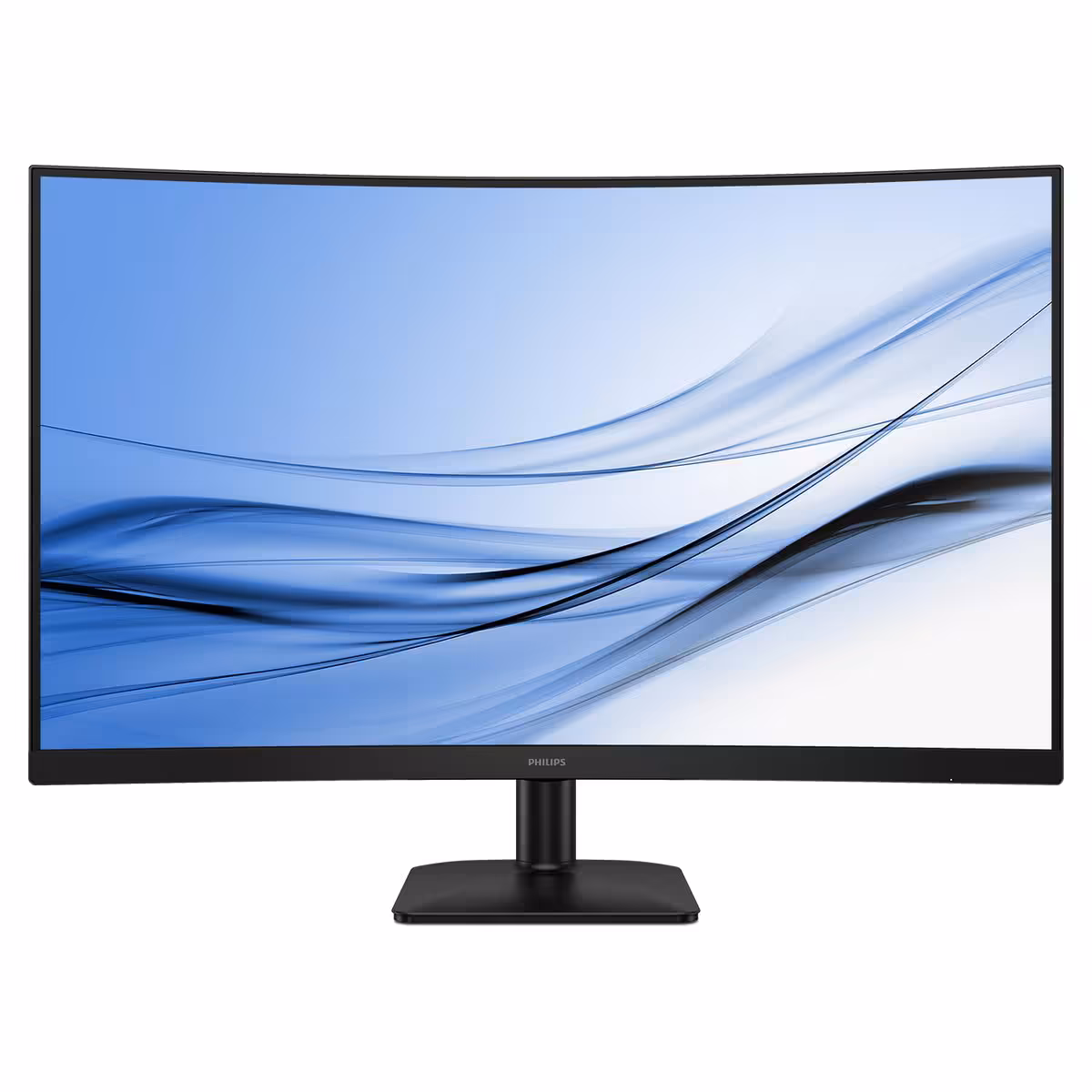 Moniteur Philips 32E3C2500 noir vu de face, affichant un visuel abstrait bleu