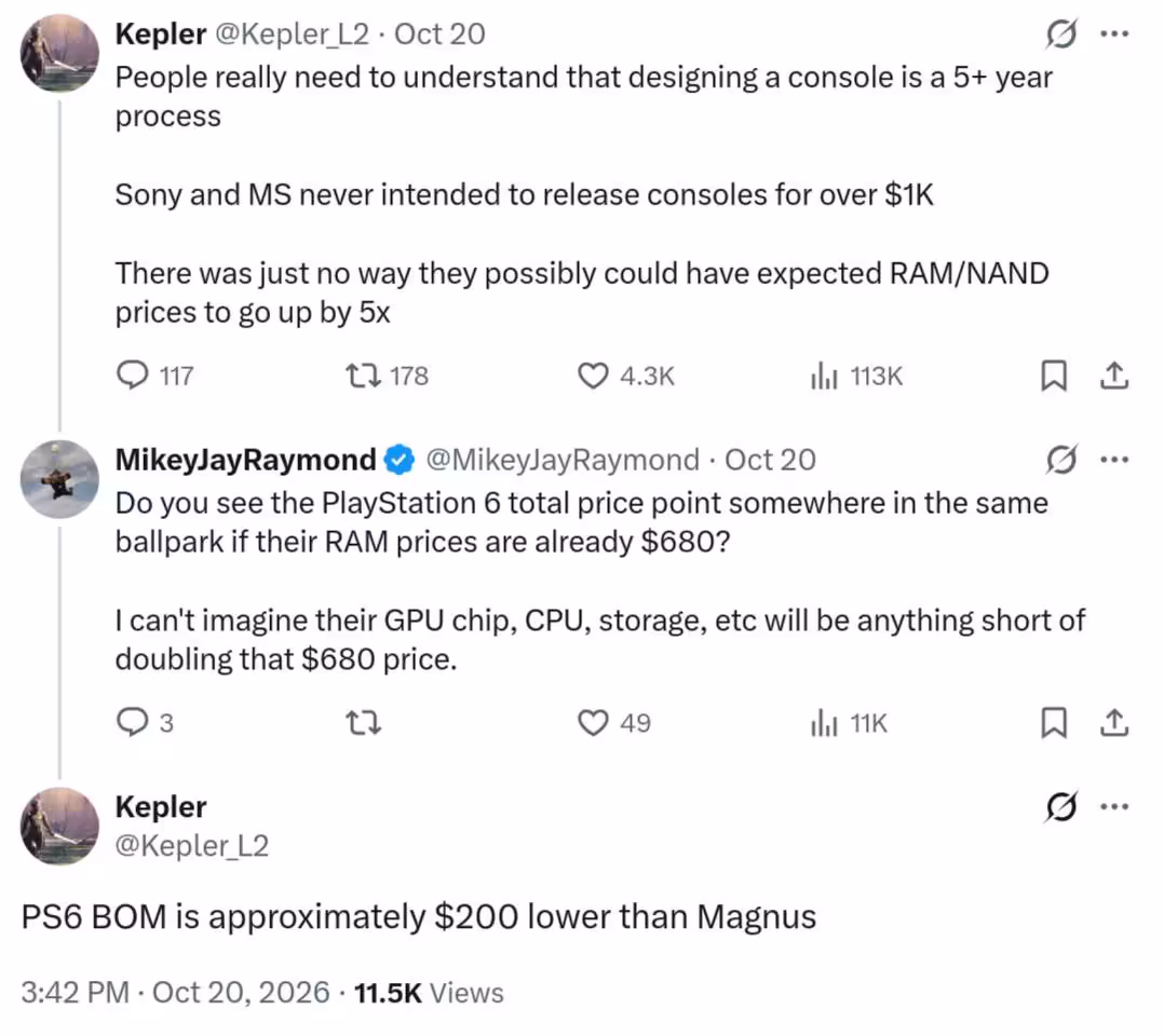 Captures de publications X évoquant un coût de fabrication PS6 inférieur de 200 dollars à Magnus