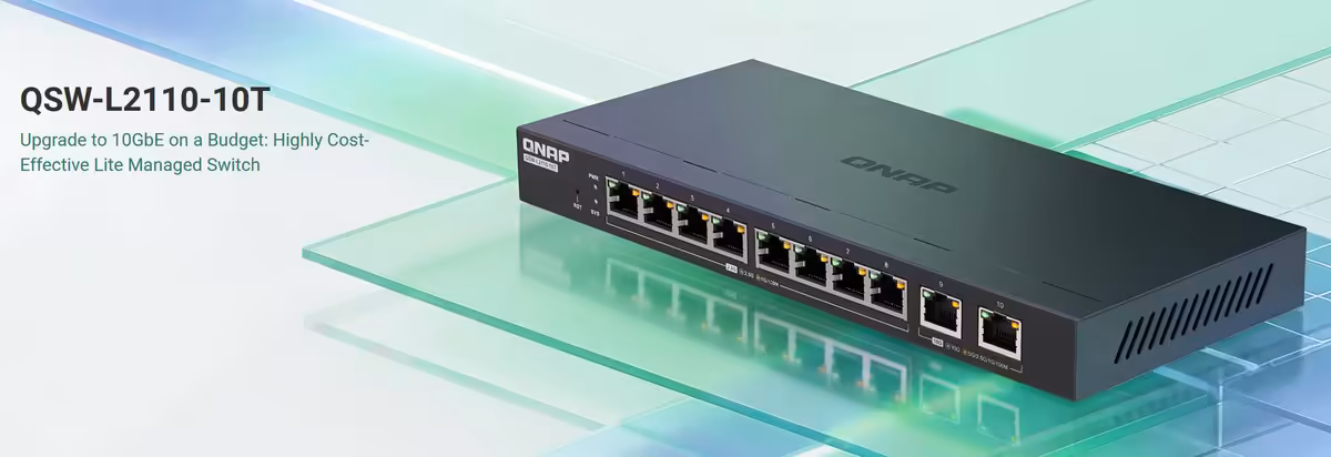 Switch administrable QNAP QSW-L2110-10T avec huit ports 2,5 GbE et deux ports 10 GbE