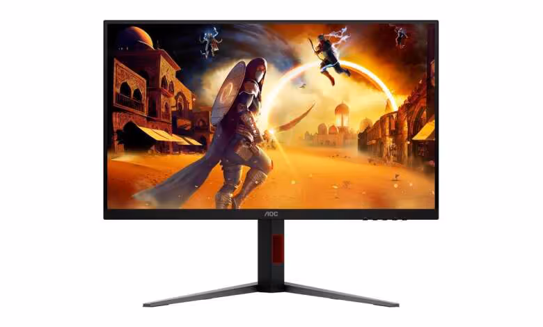 AOC U27G4Z : un écran Fast IPS 4K à 240 Hz qui grimpe à 480 Hz en Full HD 1 Moniteur gaming AOC U27G4Z vu de face, affichant une scène de jeu sur écran 4K