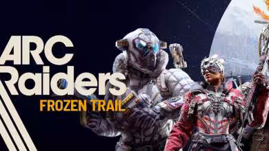 Visuel Arc Raiders Frozen Trail avec deux personnages armés en armures futuristes dans un décor enneigé