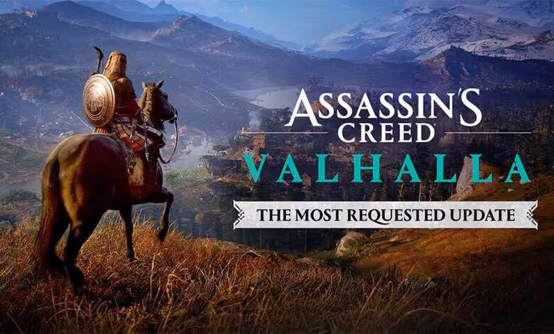 Assassin's Creed : Ubisoft écarte tout nouveau remake après Black Flag Resynced 1 Assassin’s Creed Valhalla, guerrier viking à cheval face aux montagnes avec mention The Most Requested Update