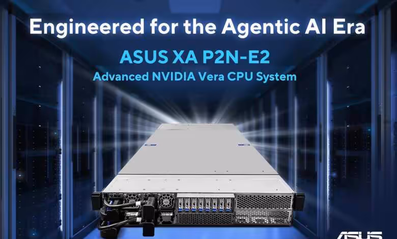 ASUS XA P2N-E2 : le serveur 2U sous NVIDIA Vera dédié aux agents IA 1 Serveur rack 2U ASUS XA P2N-E2 NVIDIA Vera présenté dans une salle de serveurs