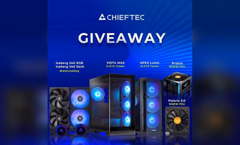 Concours Chieftec : six boîtiers, refroidissements et alimentations à gagner 1 Visuel concours Chieftec avec watercoolings Iceberg, boîtiers Vista Max et Apex Lumo, alimentations Proton et Polaris 3.0