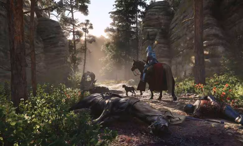Cyberattaque Warhorse Studios : des données internes consultées lors de l'intrusion 1 Scène de Kingdom Come Deliverance II montrant un cavalier dans une forêt, avec des soldats au sol