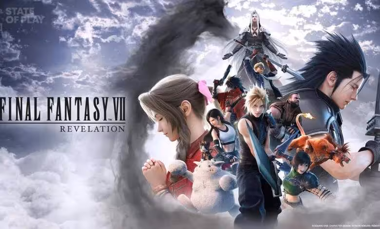 Final Fantasy 7 Revelation : Hamaguchi s'est battu pour une édition physique 1 Visuel promotionnel Final Fantasy VII Revelation avec Cloud, Sephiroth, Tifa, Aerith et Zack sur fond nuageux