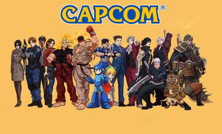 Fuite de données Capcom : 11,7 millions de comptes CAPCOM ID ont été exposés 1 Logo Capcom bleu et jaune sur fond doré, entouré de personnages emblématiques de jeux vidéo éditeur