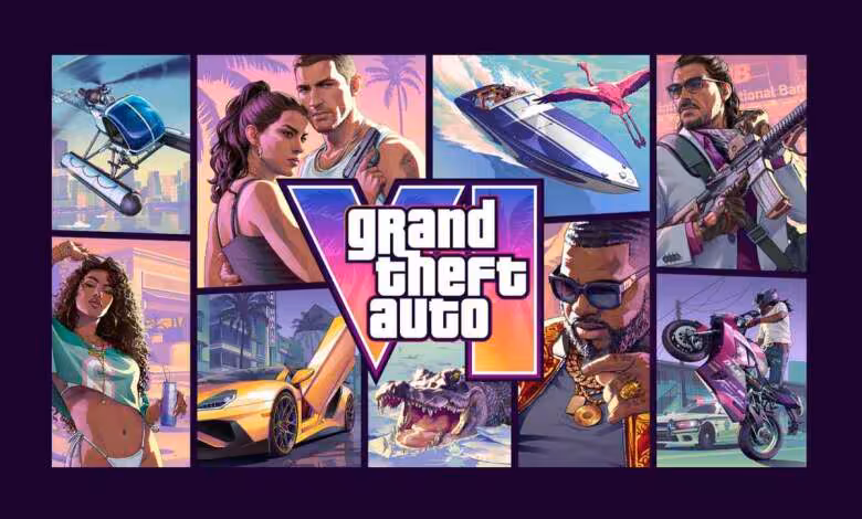 GTA 6 PC viserait début 2027, quelques mois seulement après les consoles 1 Illustration officielle Grand Theft Auto VI avec logo central, protagonistes, voitures, hélicoptère, bateau et moto rose