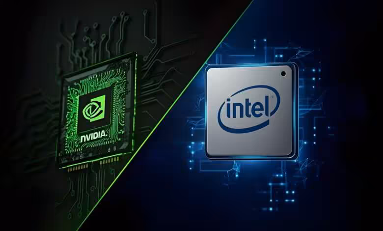 GTC Berlin 2026 : les annonces de NVIDIA pourraient surtout profiter à Intel 1 Illustration comparant une puce NVIDIA verte et un processeur Intel sur fond de circuits électroniques
