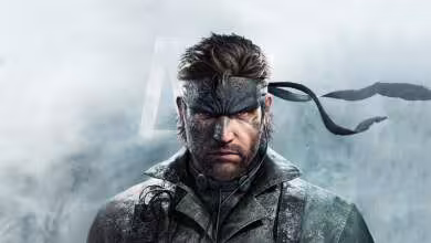 Solid Snake, personnage de Metal Gear Solid V, sur fond gris enneigé
