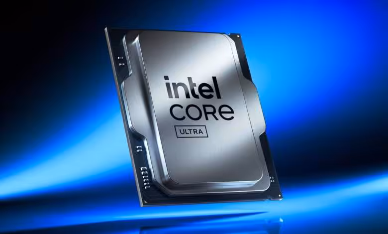 Intel APX arrive dans Windows 11, près d’un an avant les processeurs Nova Lake 1 Processeur Intel Core Ultra sur fond bleu lumineux, illustration promotionnelle