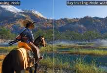 Comparatif ray tracing avec et sans QSSR sur PlayStation 5, montrant un jeu de chevalier à cheval