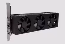 Carte graphique PowerColor Radeon RX 9050 noire à double ventilateur, format compact avec équerre PCIe métallique
