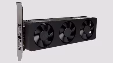 Carte graphique PowerColor Radeon RX 9050 noire à double ventilateur, format compact avec équerre PCIe métallique