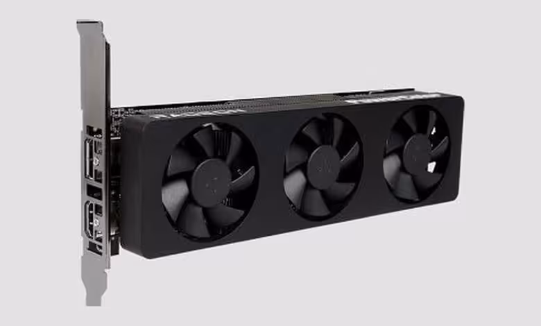 Radeon RX 9050 : PowerColor prépare une carte low profile de 8 Go pour mini-PC 1 Carte graphique PowerColor Radeon RX 9050 noire à double ventilateur, format compact avec équerre PCIe métallique