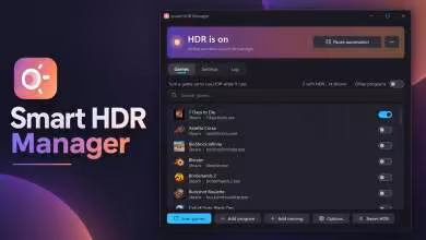 Interface de Smart HDR Manager affichant l’activation HDR et la gestion automatique par jeu